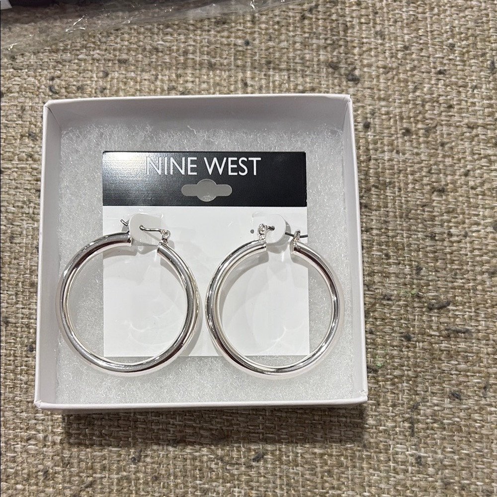 Nine West Shiny Silver Large Hoop Earrings